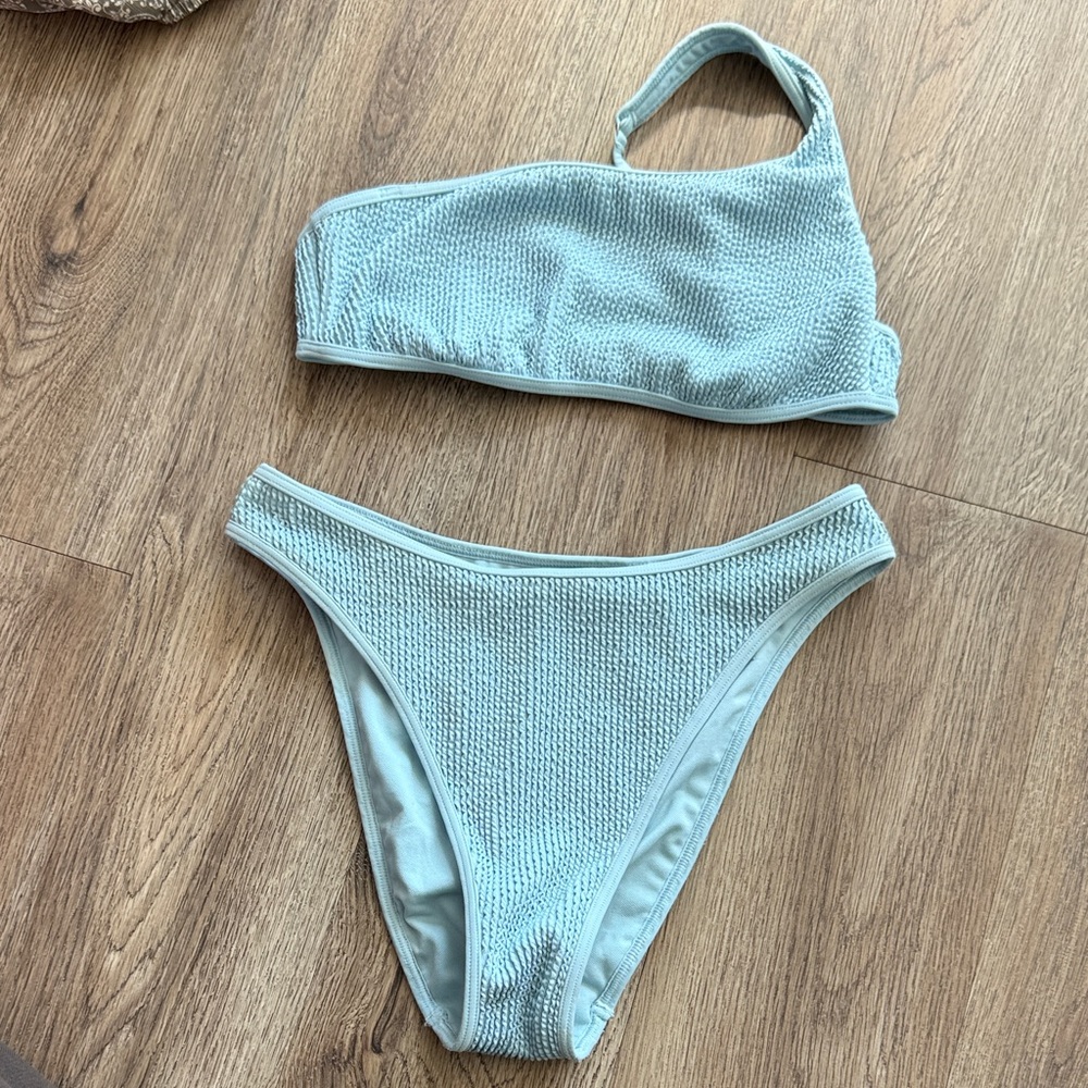Abercrombie & Fitch Textured Bikini Set in Soft Blue